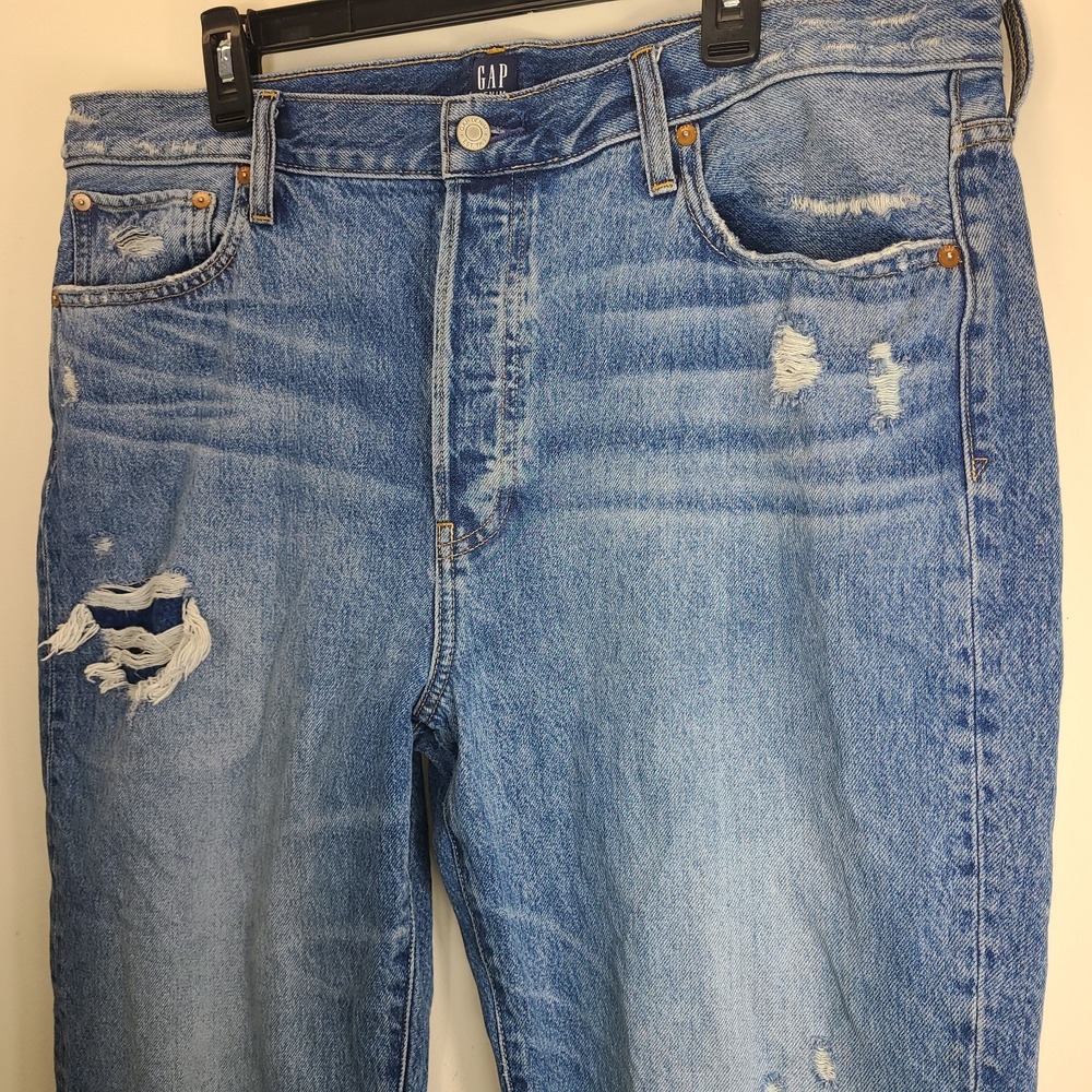 GAP Womens 16 Boyfriend Jeans Distressed High Rise 5 Button Fly Med Wash